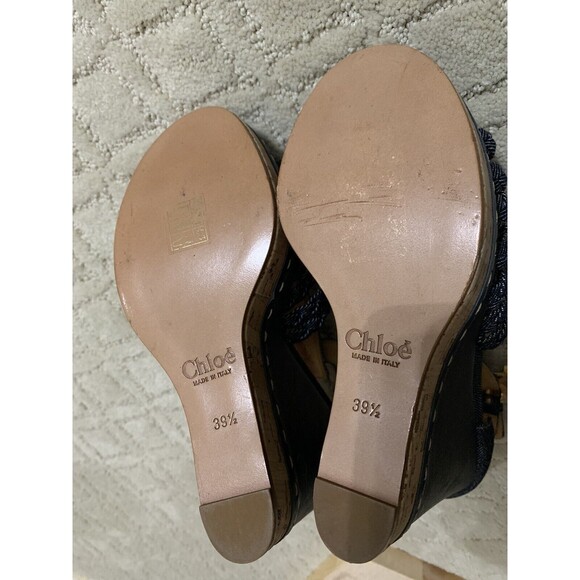 Authentic Chloe Blue Denim Wedge Espadrilles Sandals Size 39.5 (US 8.5) - Picture 9 of 9